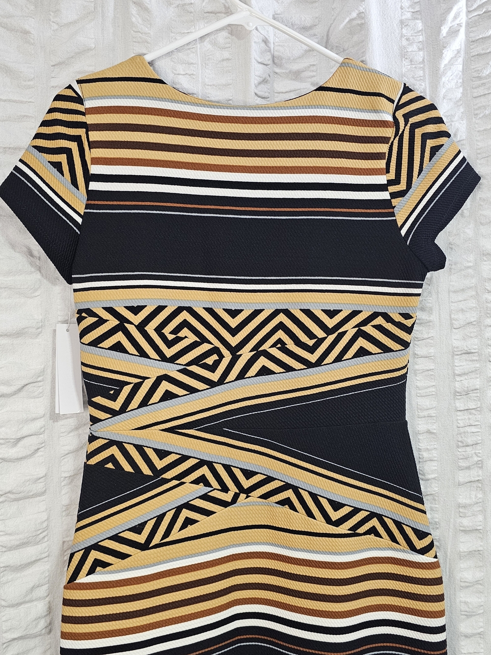 Shelby & Palmer Black Mustard Striped Aztec Geometric Midi Dress - Picture 6 of 13